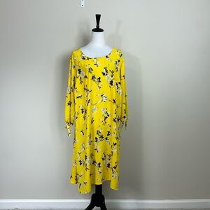 Brand new EVRI Yellow polyester dress with purple floral patterns Size 3X